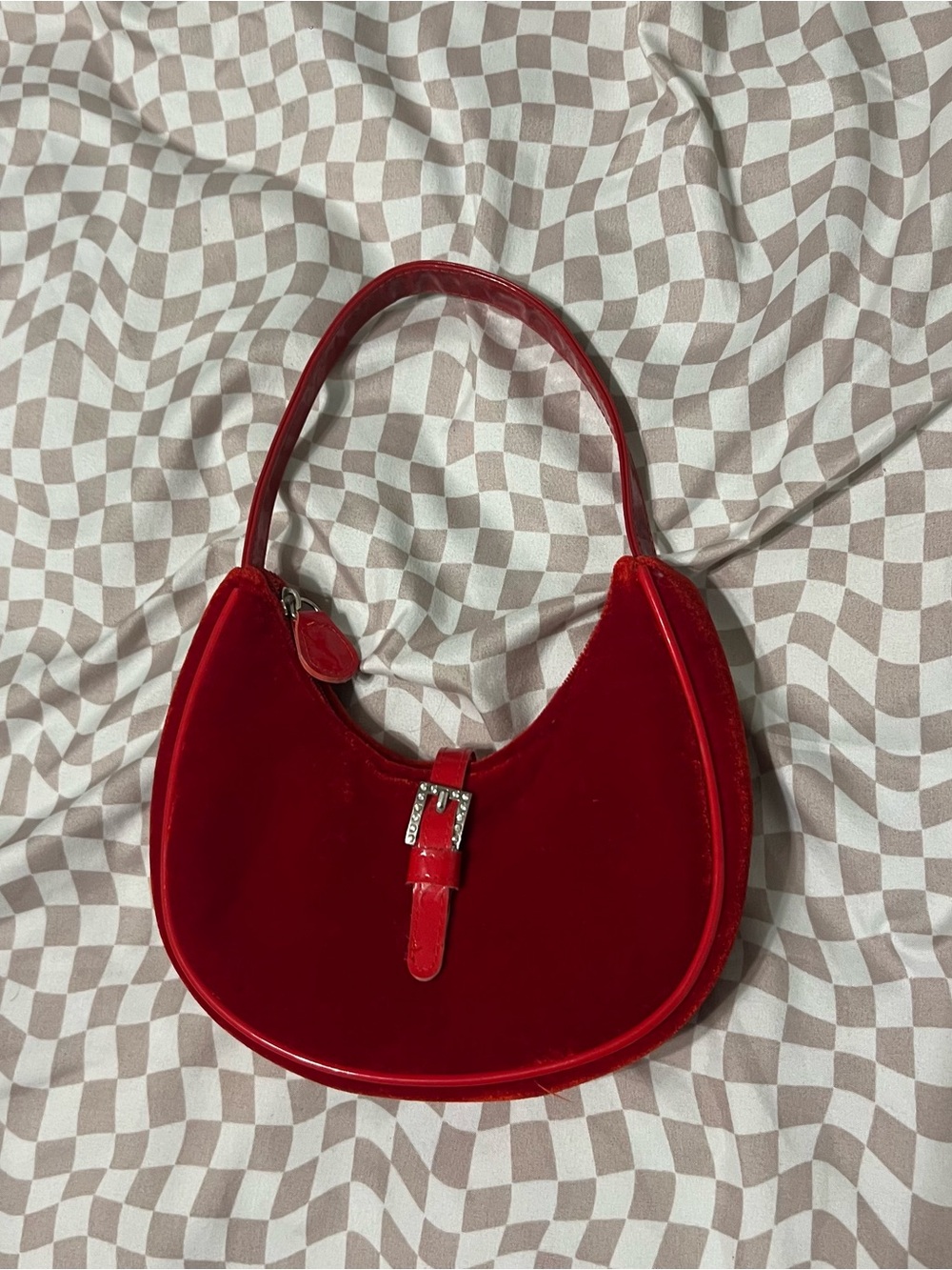 vintage red velvet bedazzled shoulder mini bag